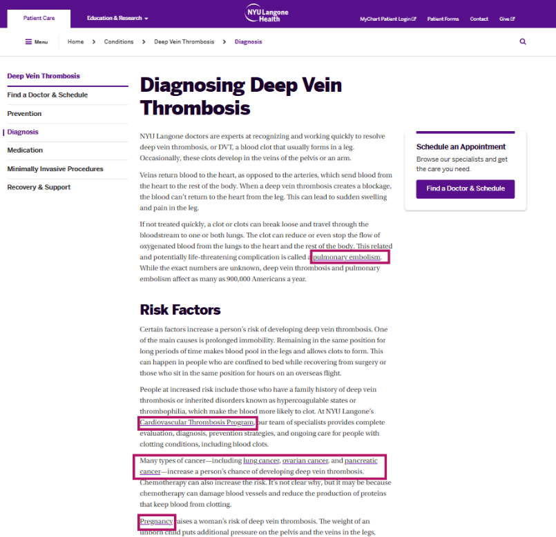 NYU Health Dashboard - Diagnosing Deep Vein Thrombosis