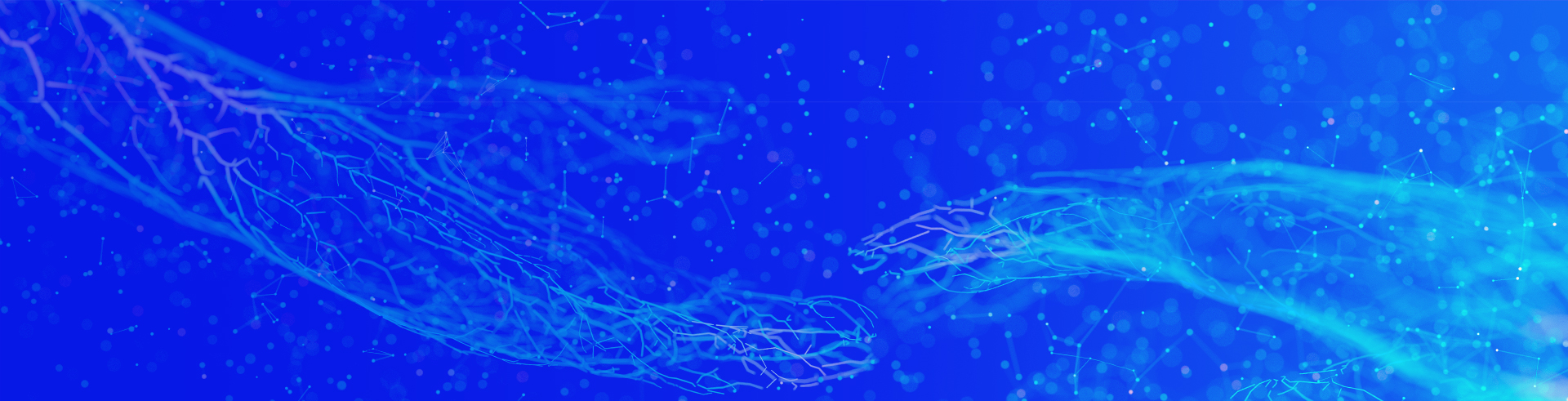 Decorative graphic resembling neurological tendrils on blue background
