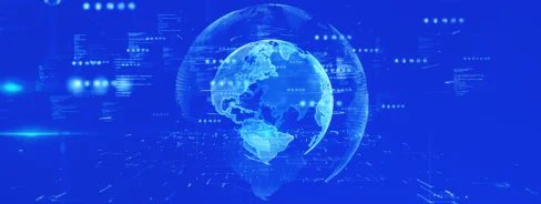 Futuristic 3D digital Earth with data streams