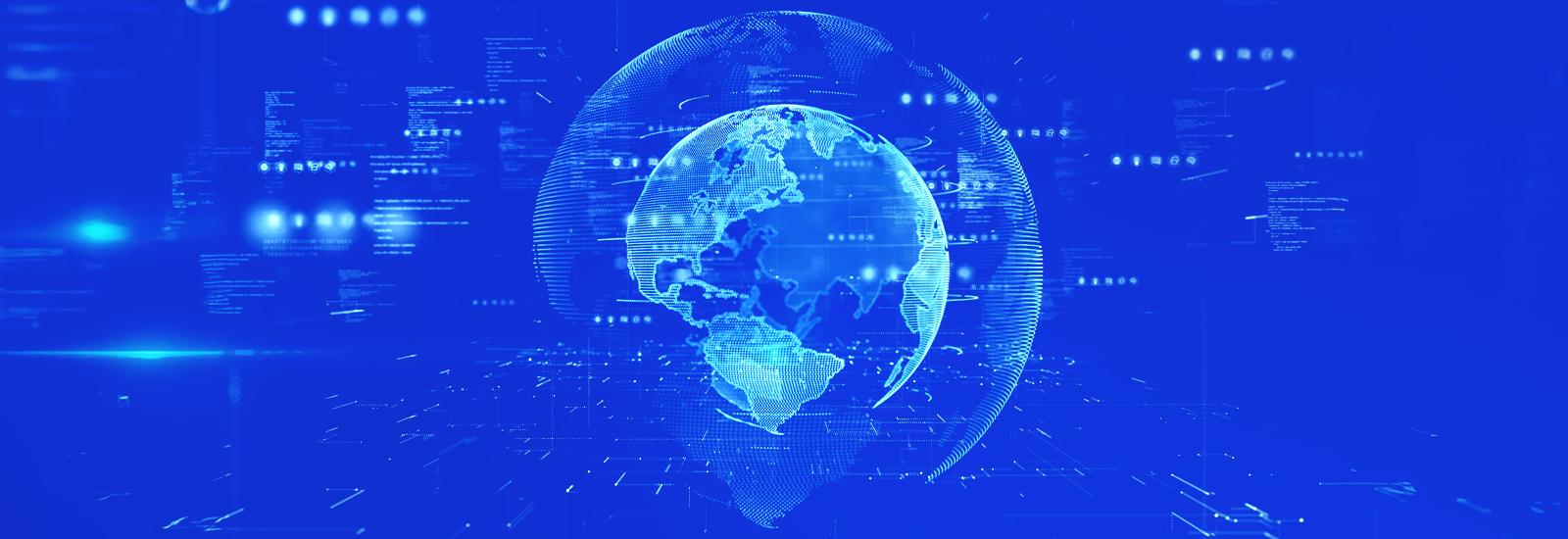 Futuristic 3D digital Earth with data streams