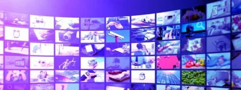 Wall of screens with ads